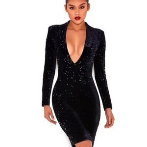 NWT House of CB Kourris blue velvet sequin dress size M